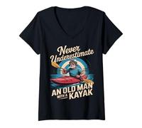 Womens Never Underestimate an Old Man with a Kayak V-Neck T-Shirt