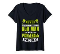 Women's Never Underestimate an Old Man with a Pickleball Paddle V-Neck T-Shirt