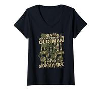 Women's Never Underestimate an Old Man with A Side By Side Patriot V-Neck T-Shirt