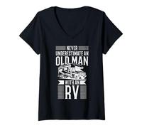 Womens Never Underestimate An Old Man With An RV Camper Camping V-Neck T-Shirt