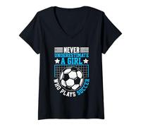 Women's Never Underestimate Female Soccer Player V-Neck T-Shirt