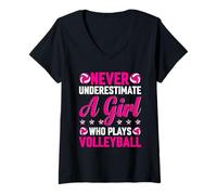 Women's Never Underestimate Her Volleyball Power V-Neck T-Shirt