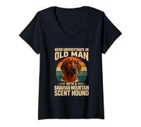 Womens Never Underestimate Old Man Bavarian Mountain Hound Retro V-Neck T-Shirt