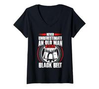 Women's Never Underestimate Old Man Black Belt Martial Arts V-Neck T-Shirt