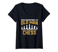 Women's Never Underestimate Old Man Chess Player V-Neck T-Shirt