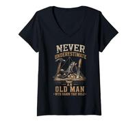 Women's Never Underestimate Old Man Hands that Build Woodworker V-Neck T-Shirt