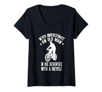 Women's Never Underestimate Old Man in His Seventies with A Bicycle V-Neck T-Shirt