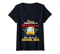 Women's Never Underestimate Old Woman Bus Driver V-Neck T-Shirt