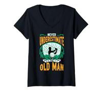 Women's Never Underestimate The Old Man Golfer Dad Grandpa Golfing V-Neck T-Shirt