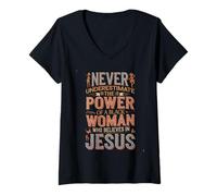 Womens Never Underestimate The Power Awesome Afro Prayer Warrior V-Neck T-Shirt