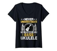 Womens Never Underestimate The Power of a Bass Ukulele - Uke Player V-Neck T-Shirt