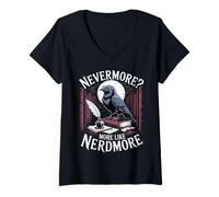 Women's Nevermore More Like Nerdmore Raven Reader Humor V-Neck T-Shirt