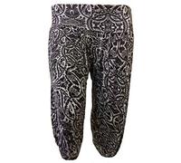 Womens New Animal Aztec Leopard Skull Printed Pattern Ladies Shorts 3/4 Cropped Harem Stretch Elasticated Waistband Trousers Pants Plus Size Black & White Paisley Print Size 20 - 22