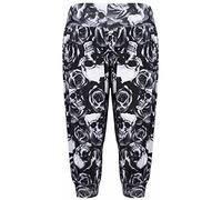Womens New Animal Aztec Leopard Skull Printed Pattern Ladies Shorts 3/4 Cropped Harem Stretch Elasticated Waistband Trousers Pants Plus Size Skull & Rose Print Size 12 - 14