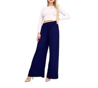 Womens New Black Wide Leg Flared Trousers Ladies Plain Stretch Fit Elasticated Waist Long Palazzo Pants Plus Size
