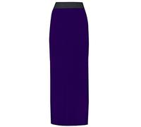 Womens New Contrast Elasticated Waist Ladies Plain Long Stretch Maxi Dress Full Length Summer Skirt Purple Size 12 - 14