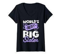 Womens New Family Member World's Greatest Big Sister Sisters V-Neck T-Shirt