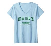 Womens New Haven CT Settled 1638 Arched Varsity Green Letters V-Neck T-Shirt