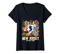 Women's New Jersey Garden State Icons State Pride Design V-Neck T-Shirt