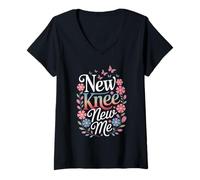 Womens New Knee New Me Floral Recovery Design V-Neck T-Shirt