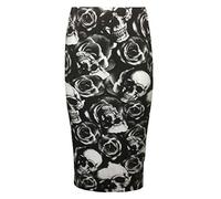Womens New Leopard Skull Aztec Moustache Multi Printed Pattern Ladies Bodycon Fitted Straight Stretch Elasticated Waistand Midi Pencil Tube Skirt Skull Print Size 12-14