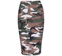 Womens New Leopard Skull Aztec Moustache Multi Printed Pattern Ladies Bodycon Fitted Straight Stretch Elasticated Waistand Midi Pencil Tube Skirt Camouflage Print Size 8 - 10