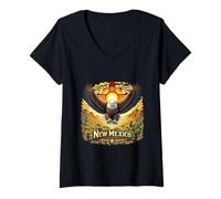 Women's New Mexico Desert Eagle Zia Sun Symbol Art V-Neck T-Shirt