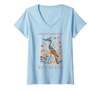 Women's New Mexico Greater Roadrunner State Bird Art V-Neck T-Shirt