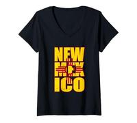 Women's New Mexico State Flag Zia Sun Symbol Inside Bold Typography V-Neck T-Shirt