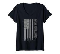 Womens New Orleans American Flag Patriotic USA City New Orleans V-Neck T-Shirt