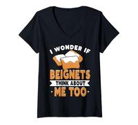Women's New Orleans Lover I Wonder If Beignets Think About Me Too V-Neck T-Shirt