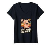 Women's New Parent Baby Humor Small Human Big Noise V-Neck T-Shirt