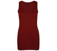 Womens New Plain Round Scoop Neck Sleeveless Racer Back Ladies Long Length Stretch Muscle Vest Top Maroon Size 12 - 14