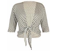 Womens New Polka Dot Spotted Print Ladies Three Quarter 3/4 Sleeve Front Tie Shrug Cropped Bolero Cardigan Top Plus Size White Size 22 - 24