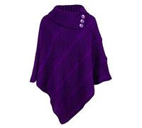 Womens New Poncho Button Ladies Long Knitted Folded Roll Neck Button Cape Shawl Wrap Shrug Jumper Top Plus Size Purple Size 24-26