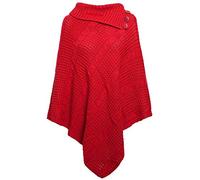 Womens New Poncho Button Ladies Long Knitted Folded Roll Neck Button Cape Shawl Wrap Shrug Jumper Top Plus Size Red Size 20 - 22