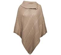 Womens New Poncho Button Ladies Long Knitted Folded Roll Neck Button Cape Shawl Wrap Shrug Jumper Top Plus Size Stone Size 16 - 18