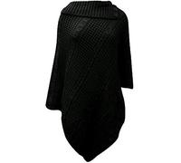 Womens New Poncho Button Ladies Long Knitted Folded Roll Neck Button Cape Shawl Wrap Shrug Jumper Top Plus Size Black Size 16 - 18