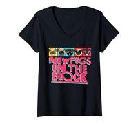 Womens New Pugs On The Block Funny Pug Owner Pop Culture Gift V-Neck T-Shirt