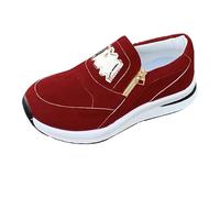 Women's New Round Head Thick Bottom Outside Wear Casual Comfortable Zipper Sports Casual Shoes Walking Shoes for Women Lightweight (Red, 5.5)
