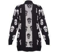 Womens New Skull Printed Ladies Long Sleeves Knitted Ribbed Edge Trim Front Open Cardigan Top Plus Size Black Size 20-22