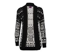 Womens New Skull Printed Ladies Long Sleeves Knitted Ribbed Edge Trim Front Open Cardigan Top Plus Size (20-22, Owl Black)
