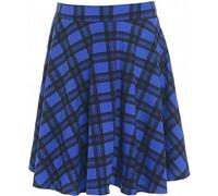 Womens New Tartan Check Printed Ladies Stretch Elasticated Waistband Fit Flared Skater Skirt Plus Size Royal Blue Size 14