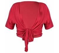 Womens New Three Quarter Length Sleeve Plain Tie Up Shrug Ladies Stretch Fit Cropped Cardigan Bolero Top Plus Size Red Size 16-18