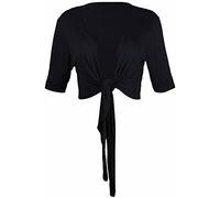 Womens New Three Quarter Length Sleeve Plain Tie Up Shrug Ladies Stretch Fit Cropped Cardigan Bolero Top Plus Size Black Size 16 - 18