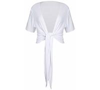 Womens New Three Quarter Length Sleeve Plain Tie Up Shrug Ladies Stretch Fit Cropped Cardigan Bolero Top Plus Size White Size 16 - 18
