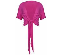 Womens New Three Quarter Length Sleeve Plain Tie Up Shrug Ladies Stretch Fit Cropped Cardigan Bolero Top Plus Size Cerise Size 20 - 22