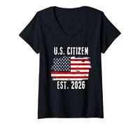 Womens New US Citizen Est 2026 American Immigrant Citizenship V-Neck T-Shirt
