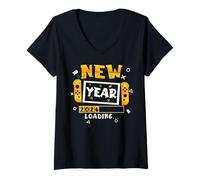 Womens New Year 2026 Loading Gaming Controller New Years Eve Party V-Neck T-Shirt