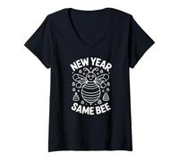 Womens New Year Same Bee Funny New Year Bee Pun V-Neck T-Shirt